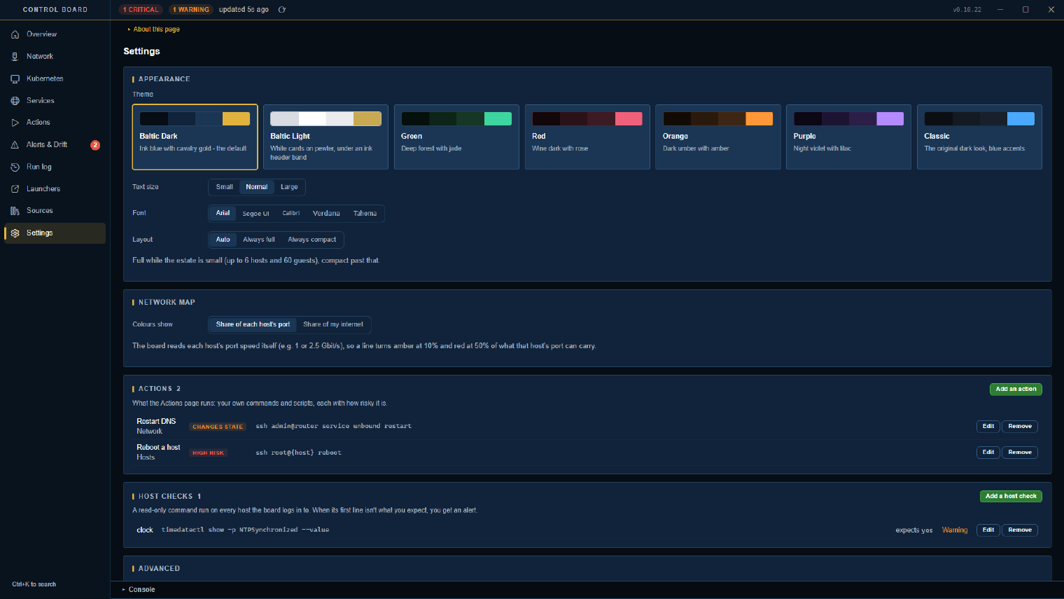 Layout and network map settings