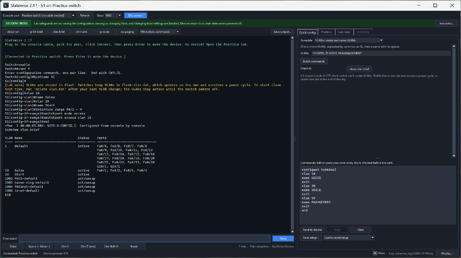 The same lab in the Dark theme.
